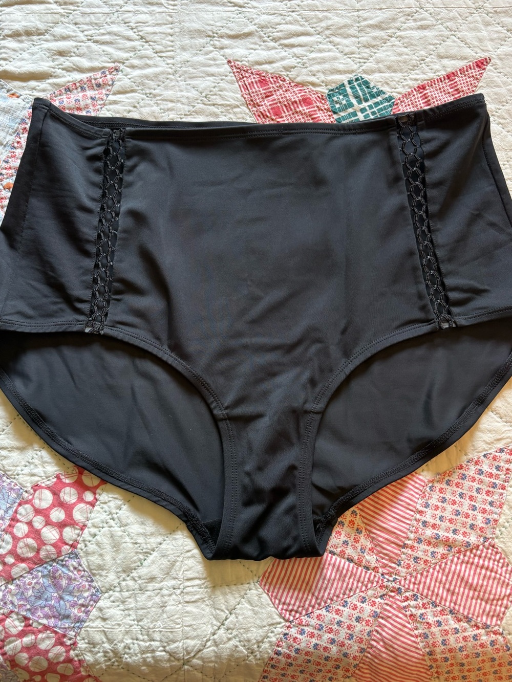 Ruby Ribbon Black High-Waisted Swim bottoms